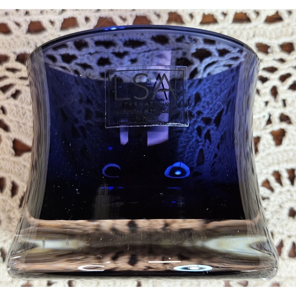 Thick Cobalt Blue Votive Candle Holder w/ Clear Heavy Bottom Poland LSA